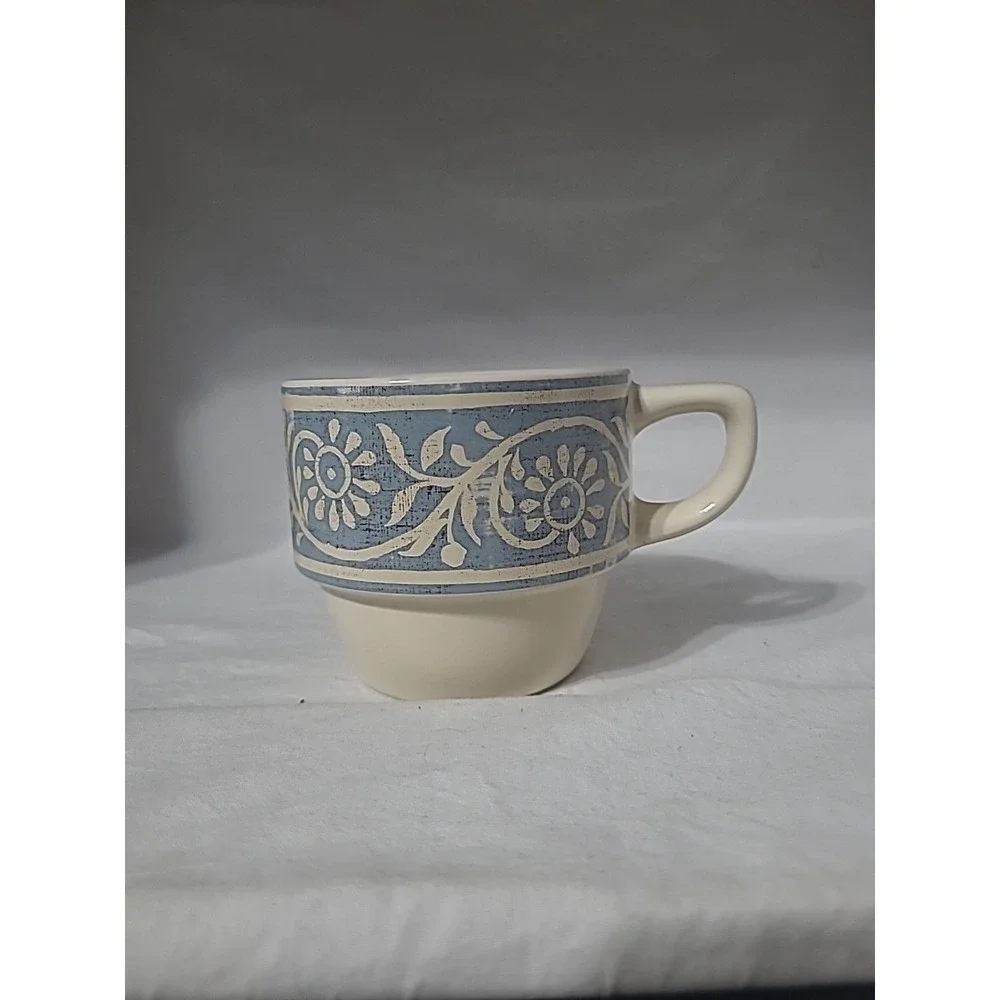 Pier 1 Stacking Scroll Stoneware Coffee Tea Mugs Set of 2